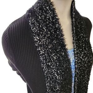 Absolutely Famous Open Front Cardigan Sweater Women's Medium Black Ribbed Knit